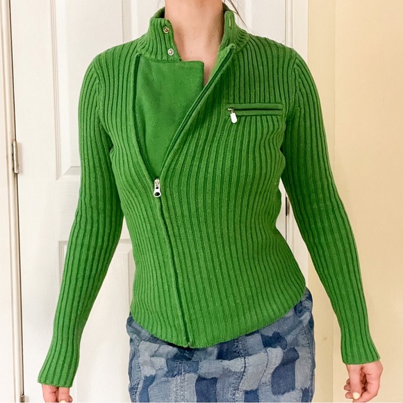 Moda International ☘️ Size Small Vintage Women’s Green Zip Up Sweater - Picture 2 of 9